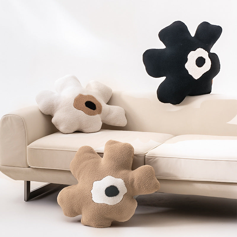Cozy Decorative Plush Pillow in Organic Flower Shape with Tufted Center Kalsten