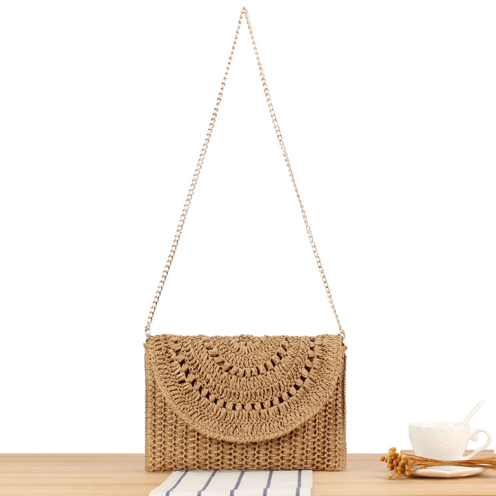 Woven Bast Handbag with Elegant Chain Decoration Kalsten