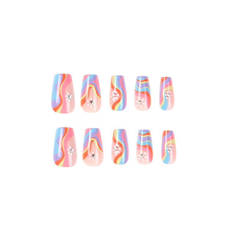 Artful Nail Extensions with Colorful Gradient and Delicate Flower Pattern Kalsten