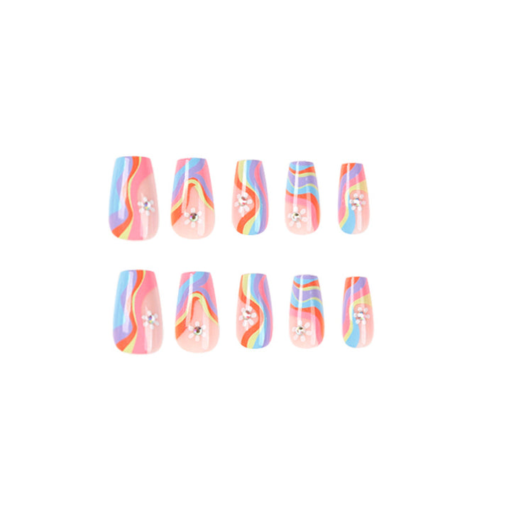 Artful Nail Extensions with Colorful Gradient and Delicate Flower Pattern Kalsten