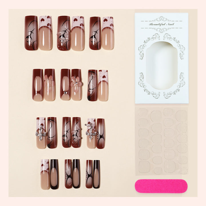 Decorative Press-On Nail Art Set with Floral and Artistic Designs kalsten