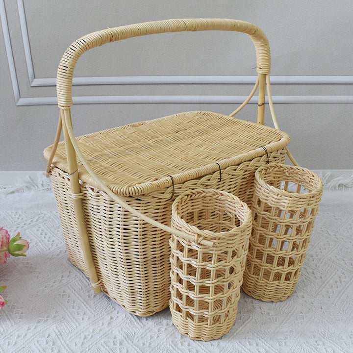 Handcrafted Woven Picnic Basket with Side Drink Holders Kalsten