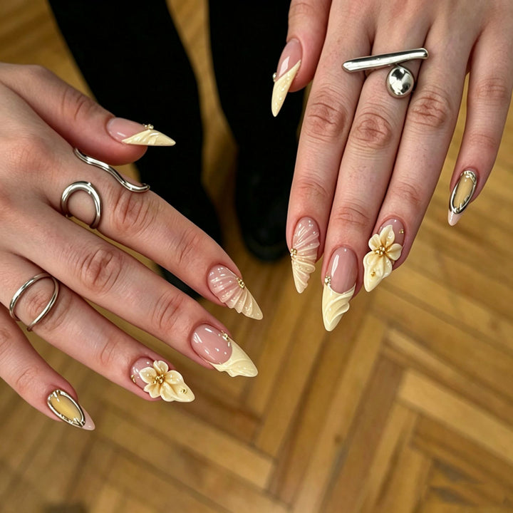 Artistic 3D Floral Press-On Nail Extensions Kalsten