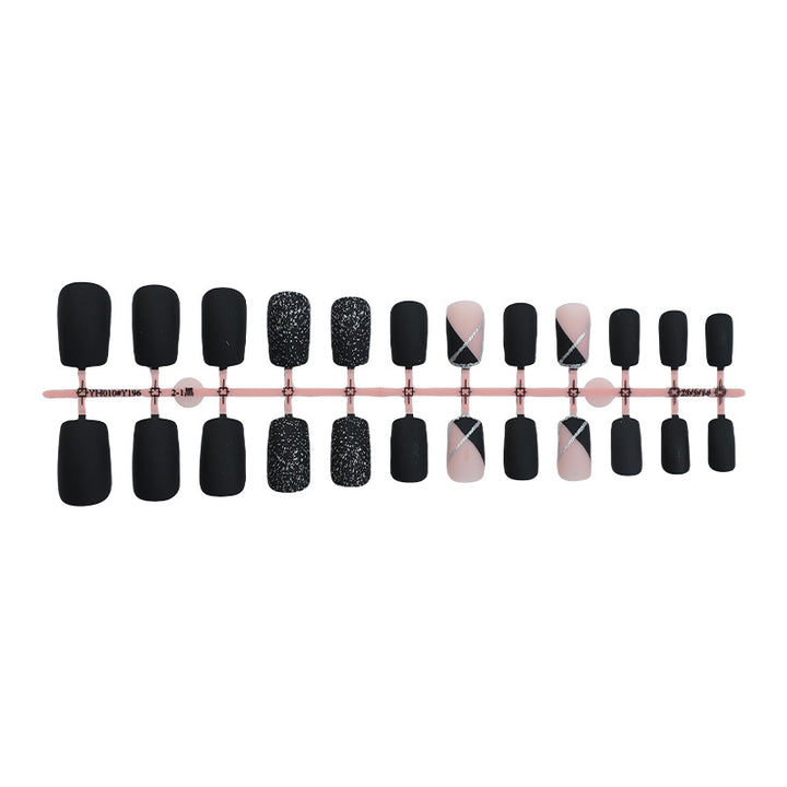 Matte Finish Press-On Nail Set with Glamorous Black and Sparkly Designs Kalsten
