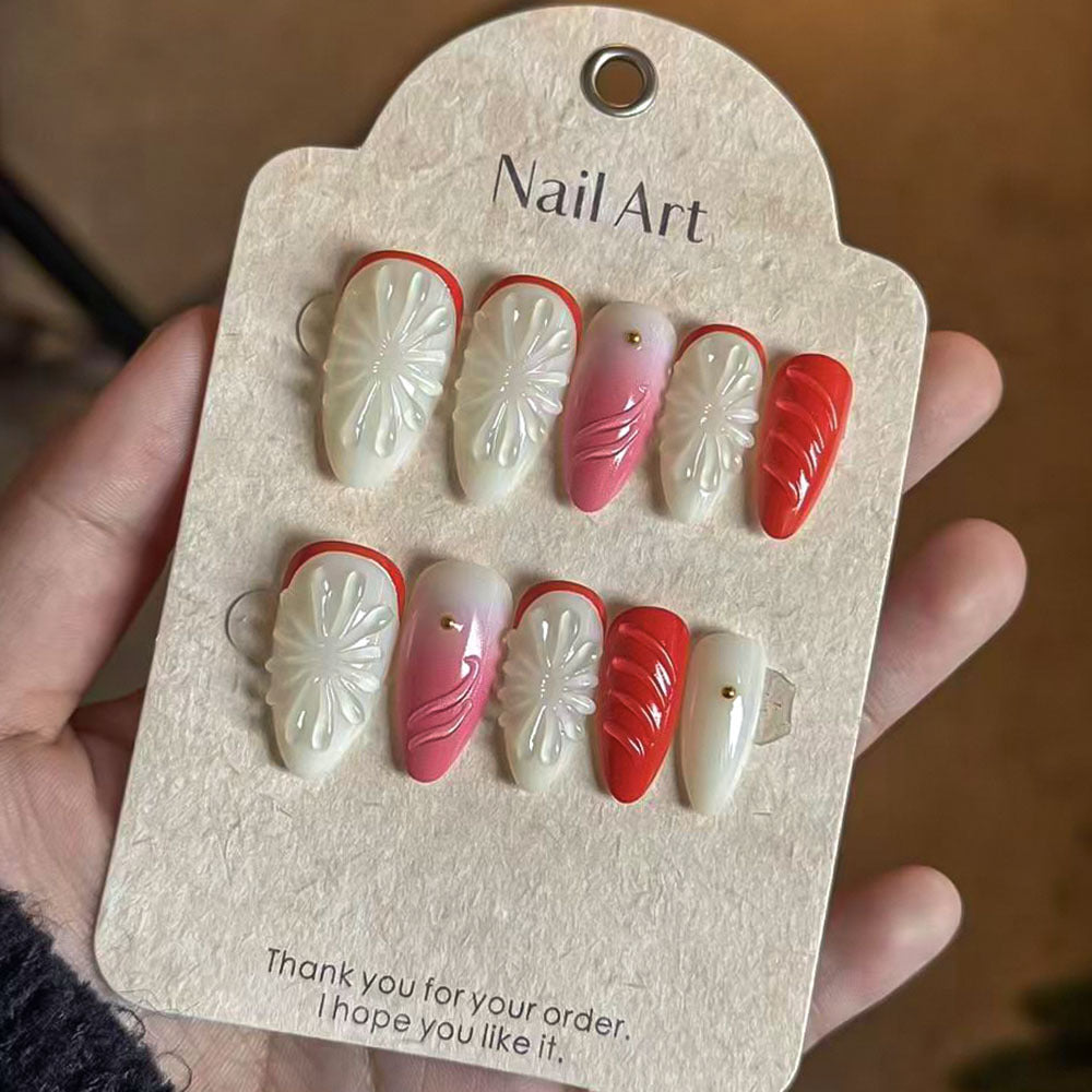 Handcrafted Floral Press-On Nail Set Kalsten