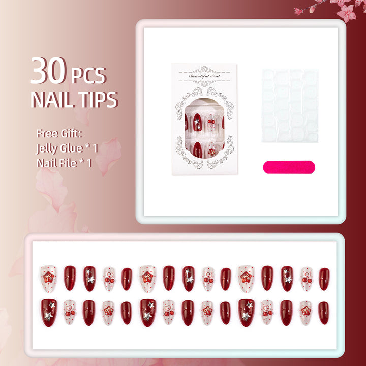 Decorative Gemstone-Embellished Press-On Nail Set