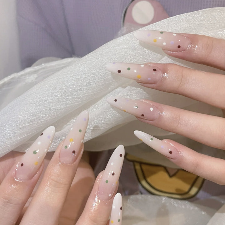 Premium Artistic Press-On Nail Tips Set with Colorful Dots Kalsten