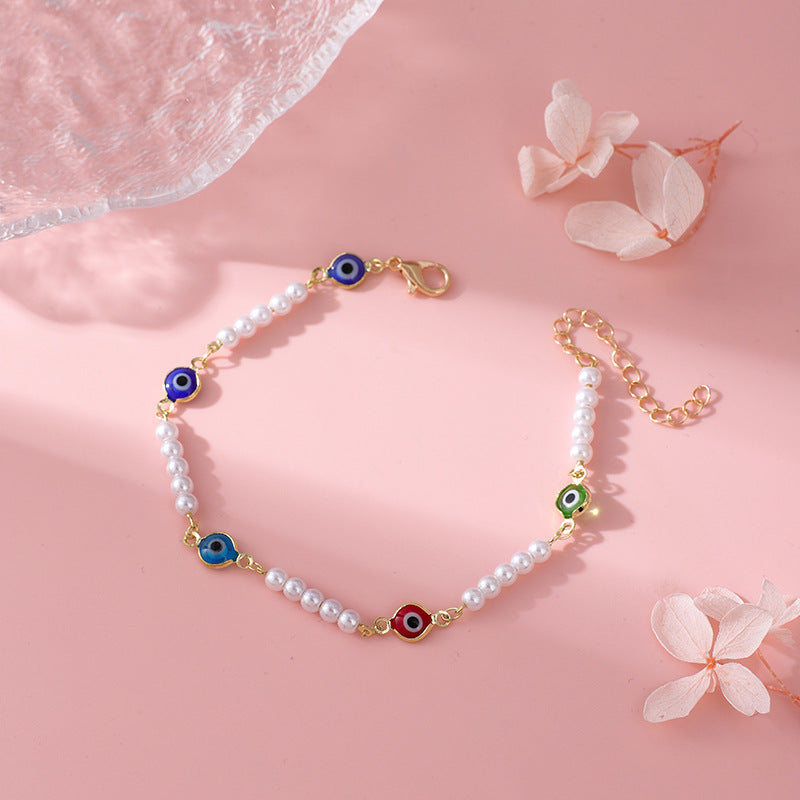Pearl and Colorful Evil Eye Bracelet Kalsten