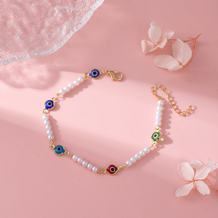 Pearl and Colorful Evil Eye Bracelet Kalsten