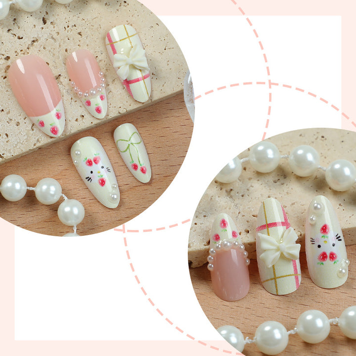 Decorative Press-On Nail Set with Floral and Whimsical Designs kalsten