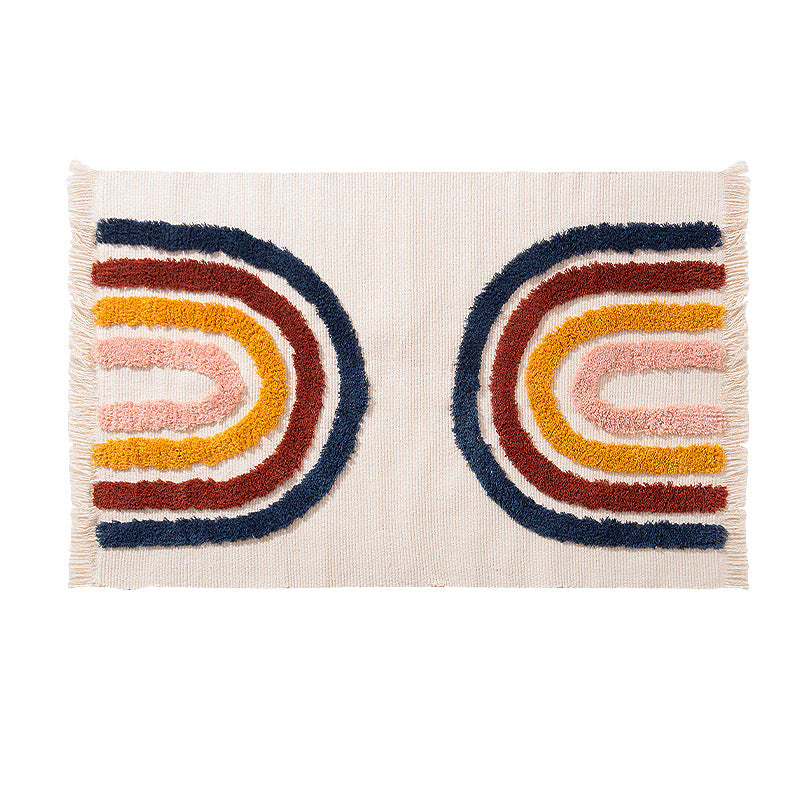 decorative woven bathroom runner with botanical jacquard pattern and fringes Kalsten