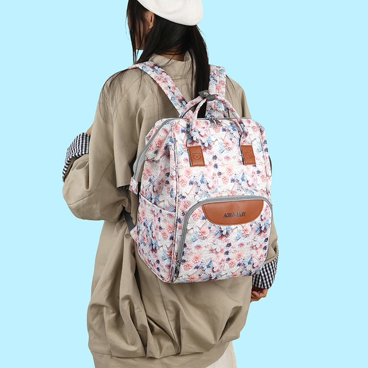 Creative Floral Print Multi-Pocket Diaper Backpack Kalsten