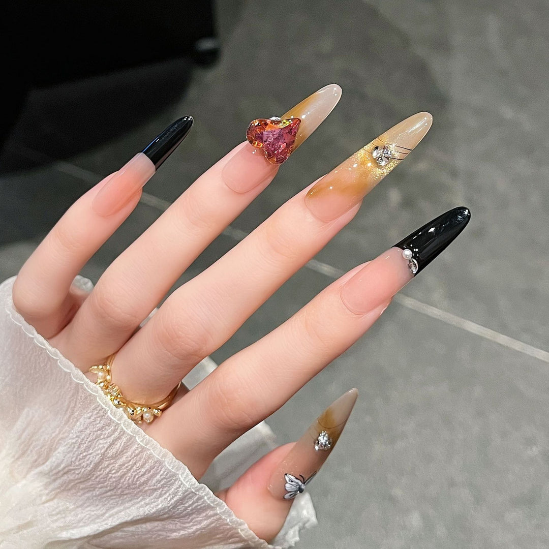 Artistic 3D Butterfly and Gem Nail Extensions Kalsten