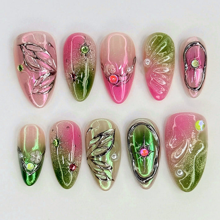 Artificial nail set with floral and festive decorations Kalsten