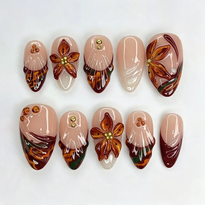 Decorative Floral-Design Press-On Nail Art Set Kalsten