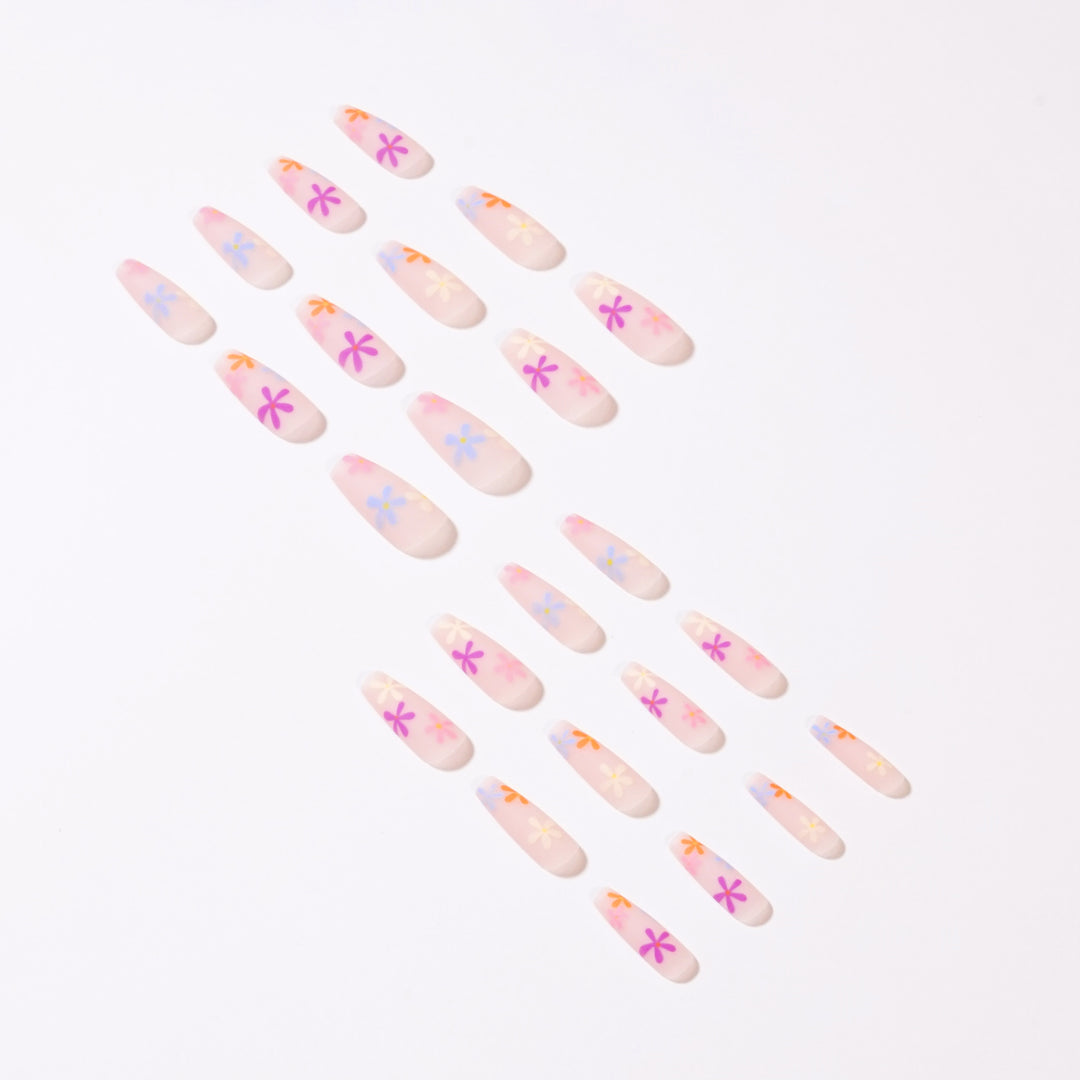 Artificial nail extensions with colorful floral pattern Kalsten
