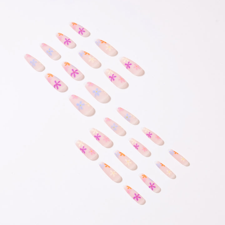 Artificial nail extensions with colorful floral pattern Kalsten