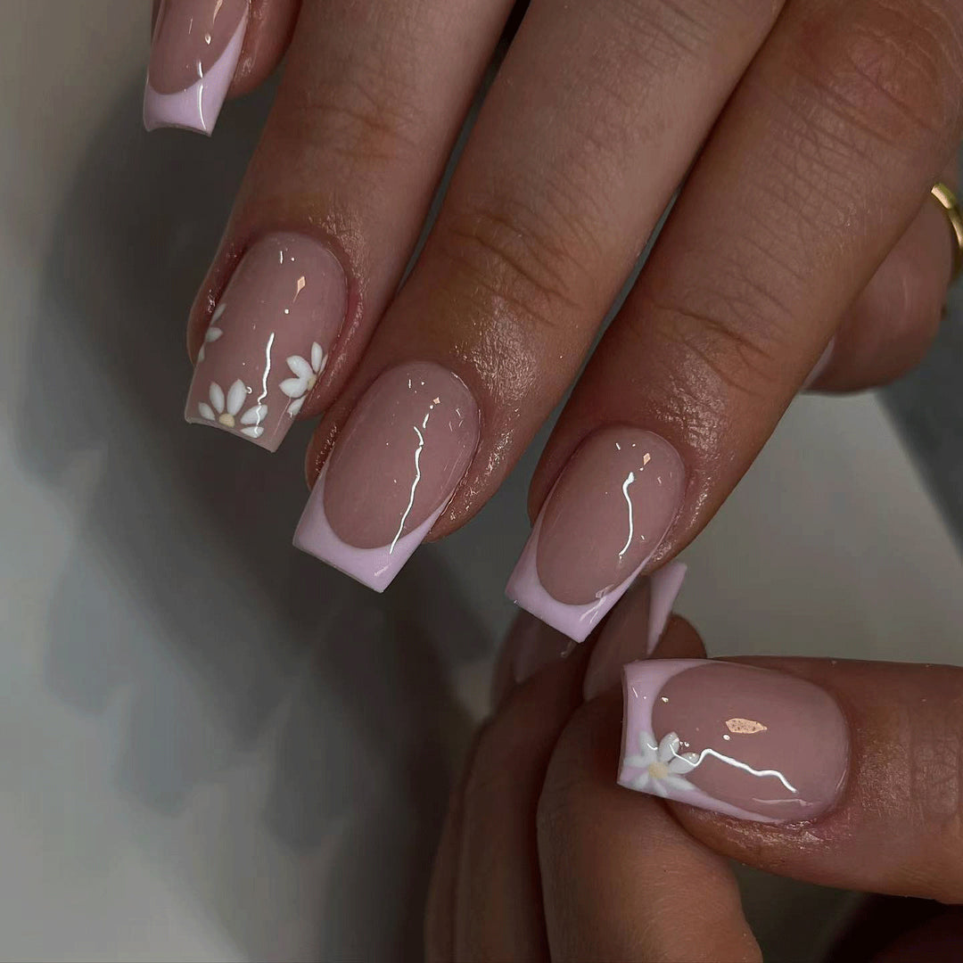 Elegant French Tip Floral Nail Art Design