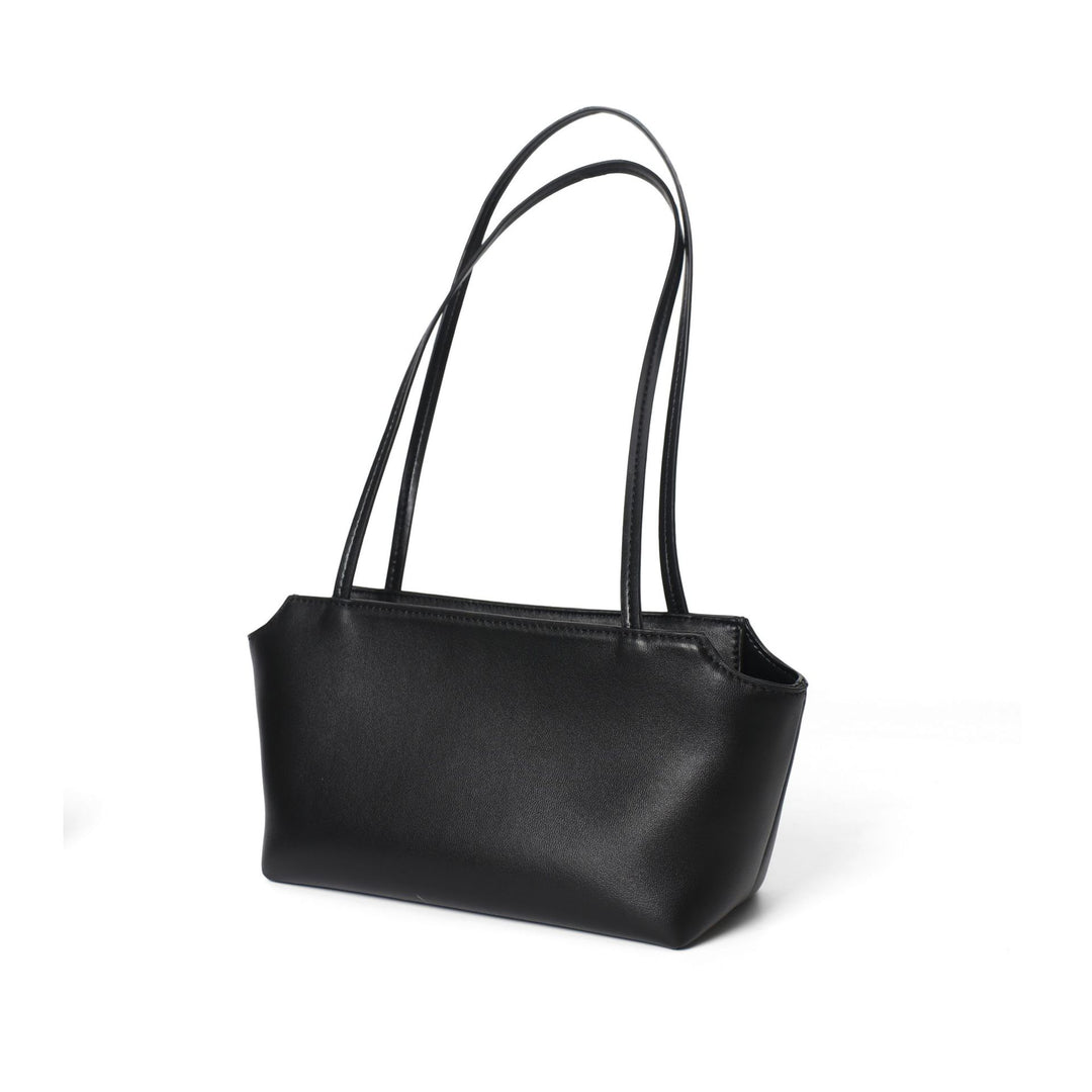 Structured Pebbled Faux-Leather Trapezoid Shoulder Tote with Double Slim Straps