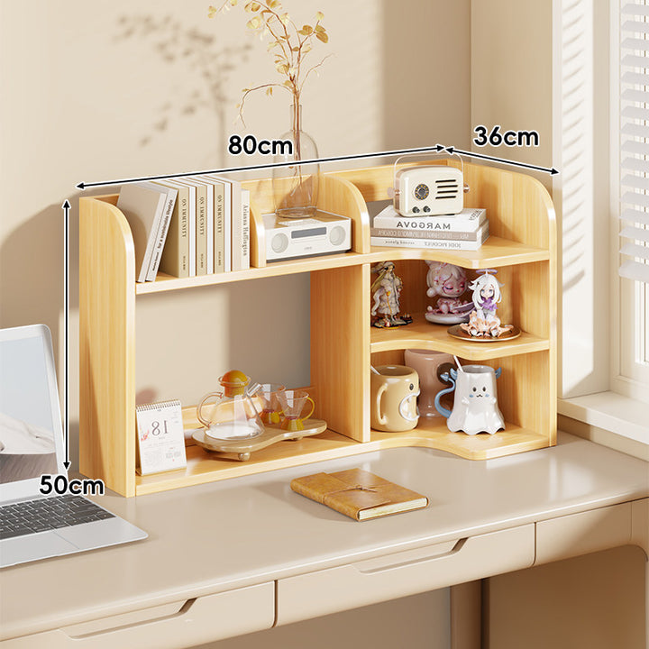 Multi-Compartment Desktop Shelf Organizer with Raised Back and Open Cubbies
