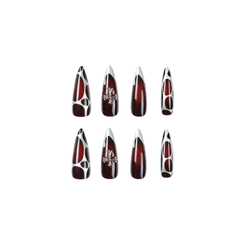Artful Stiletto Nails with Elegant Cross Decoration Kalsten