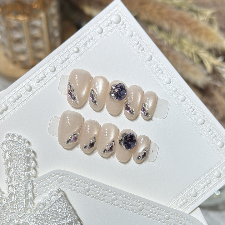 Elegant Press-On Nail Set with Gemstone Accents Kalsten