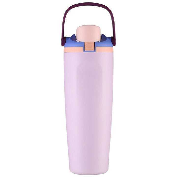 Unisex double-walled vacuum drinking bottle made of stainless steel with one-handed click closure and carrying handle Kalsten