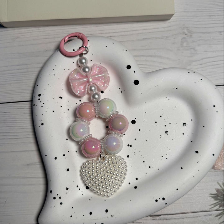 Decorative Bow and Bead Charm Keychain kalsten