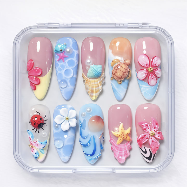 Artistic Ocean-Inspired Press-On Nail Art Set Kalsten 1790636618