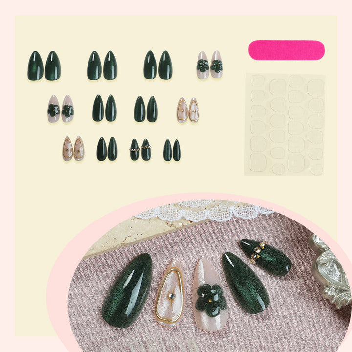 Artificial nail set with floral accents and glitter details Kalsten