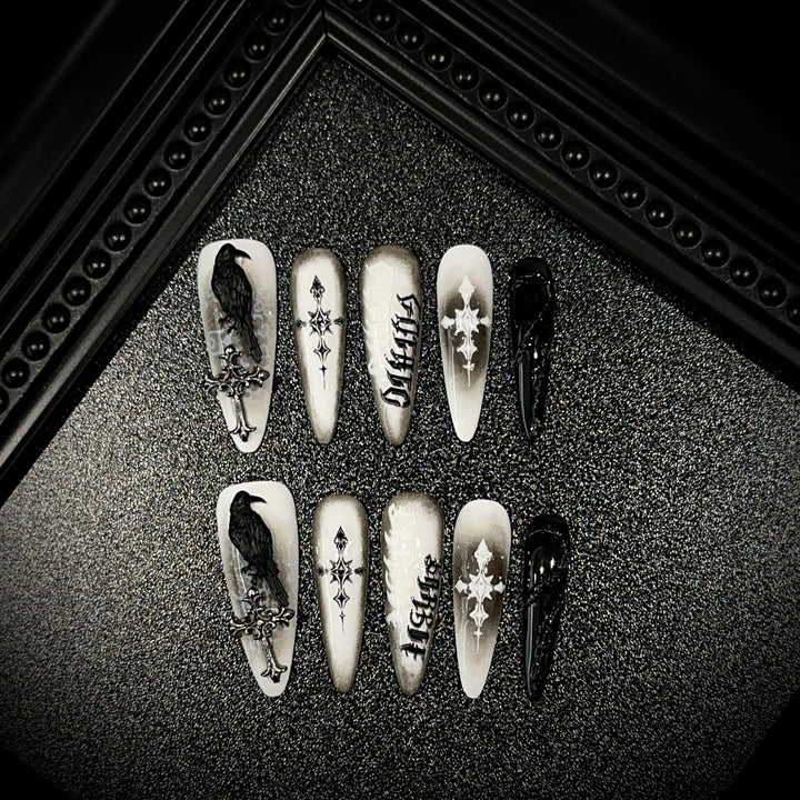 Gothic-Inspired Press-On Nail Art Set