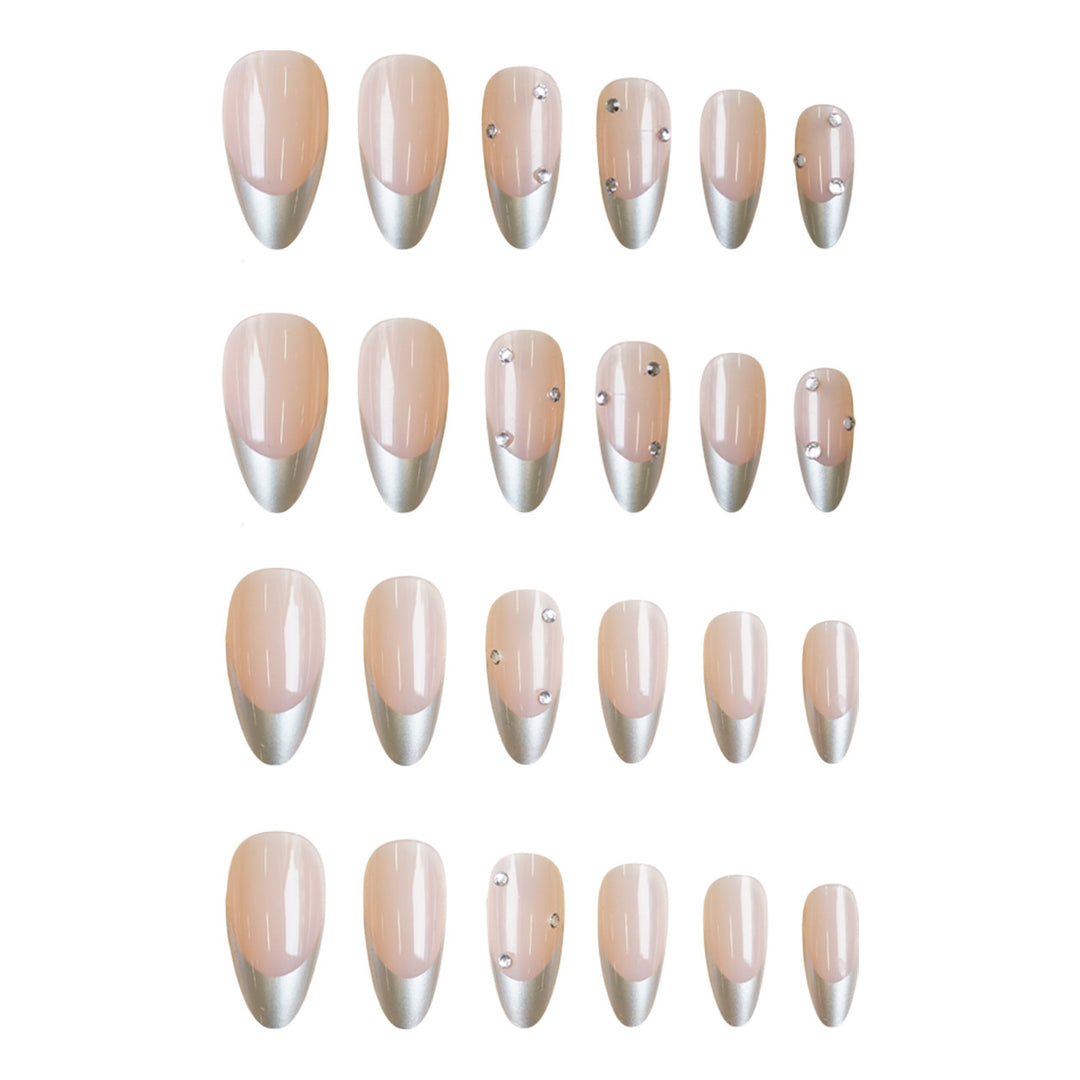 Artificial nail set with elegant metallic shades and rhinestone decorations Kalsten