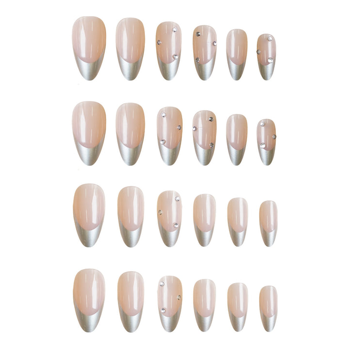 Artificial nail set with elegant metallic shades and rhinestone decorations Kalsten