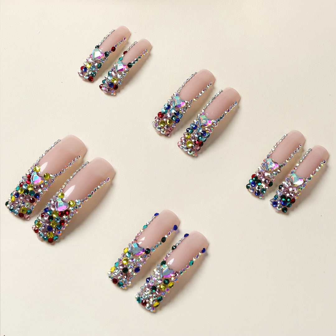 3D Decorative Press-On Nail Extensions with Sparkling Gem Accents Kalsten