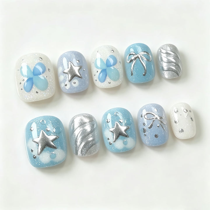 Artistic Star and Bow Press-On Nail Set Kalsten
