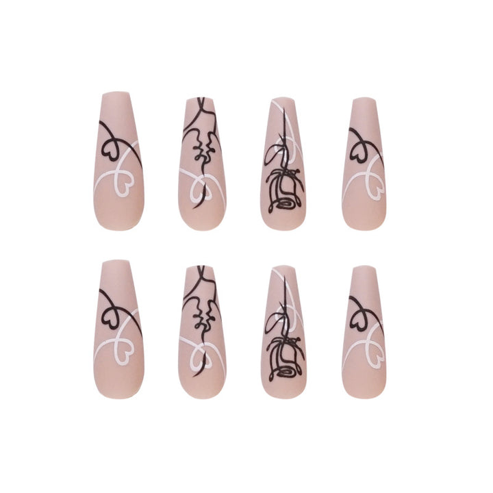 Artful nail extensions with creative line and heart design Kalsten