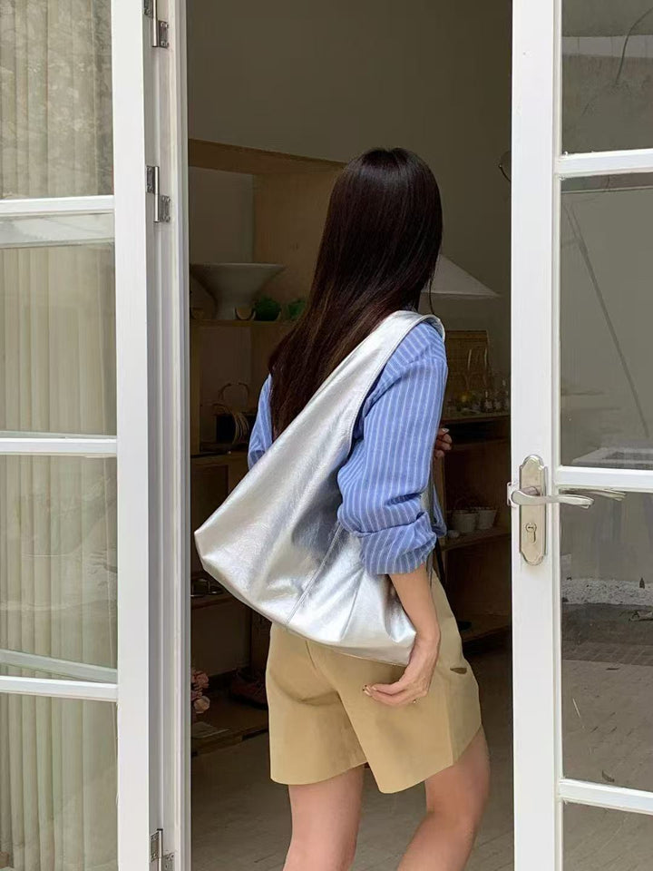 Sleek Leather Slouchy Shoulder Bag
