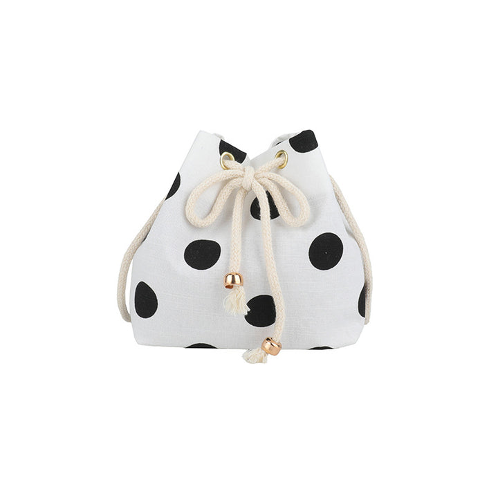 Casual Drawstring Dot Print Bucket Bag