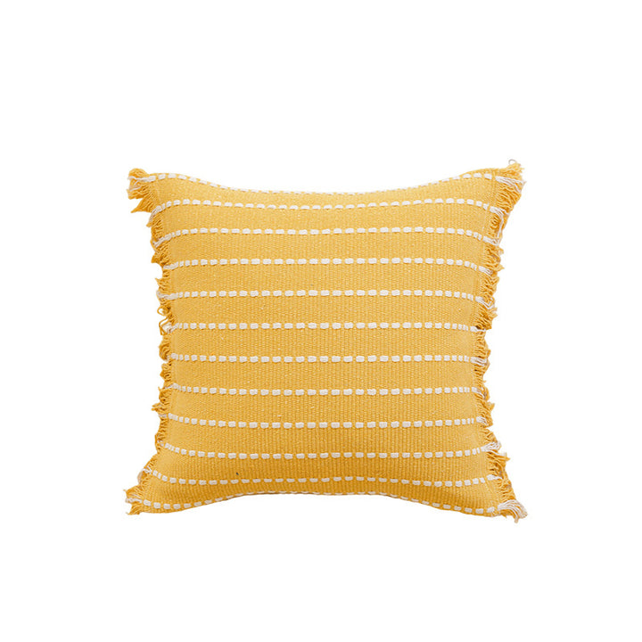 Worn Fringe Striped Decorative Pillow