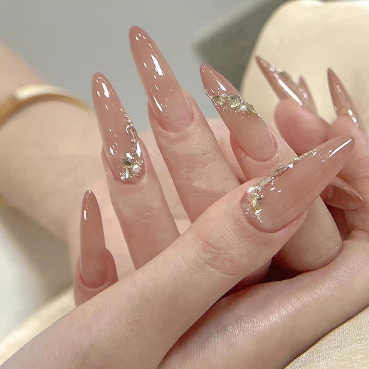 Artistic Press-On Nail Set with Elegant Floral and Gemstone Accents Kalsten