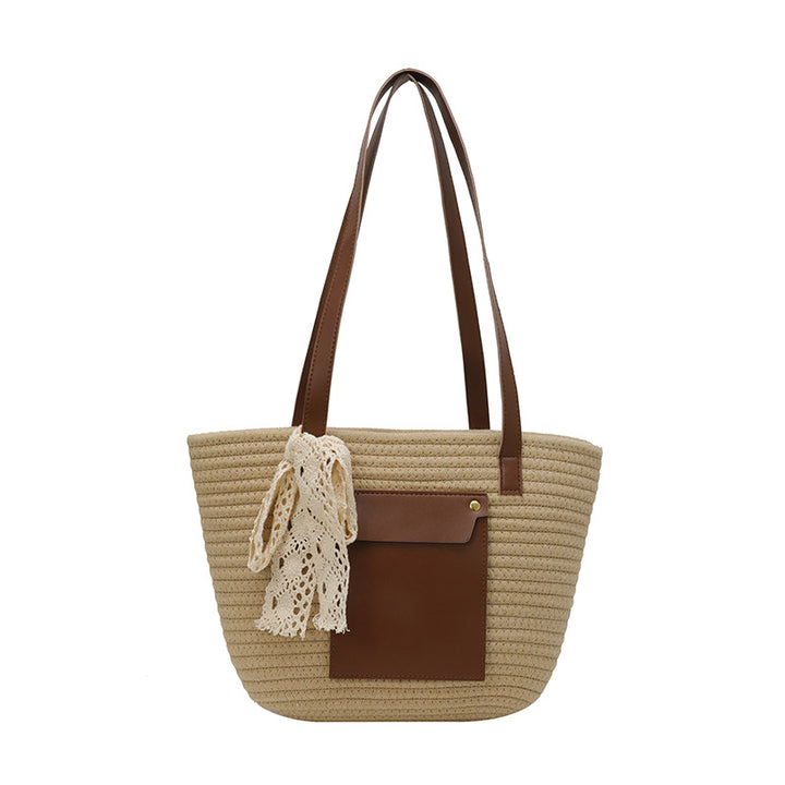 Stylish Woven Tote Bag with Pocket