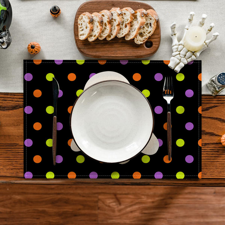 Multi-piece Halloween table set made of wipeable vinyl non-slip placemats