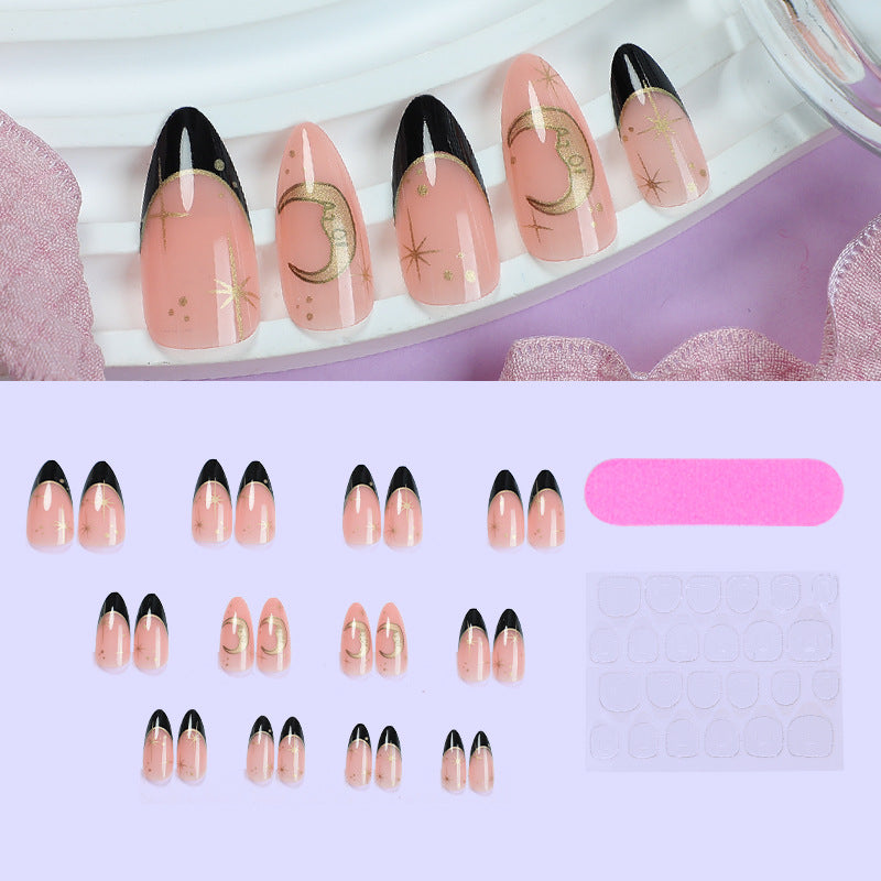 Nail extension set with elegant black-pink design and shiny accents Kalsten