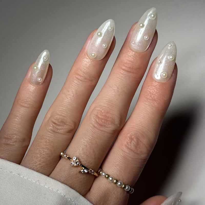Premium Pearl-Embellished Stiletto Press-On Nails Kalsten