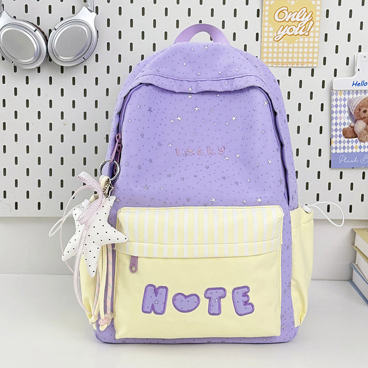 Cute Illustrated Star-Embellished Backpack Kalsten