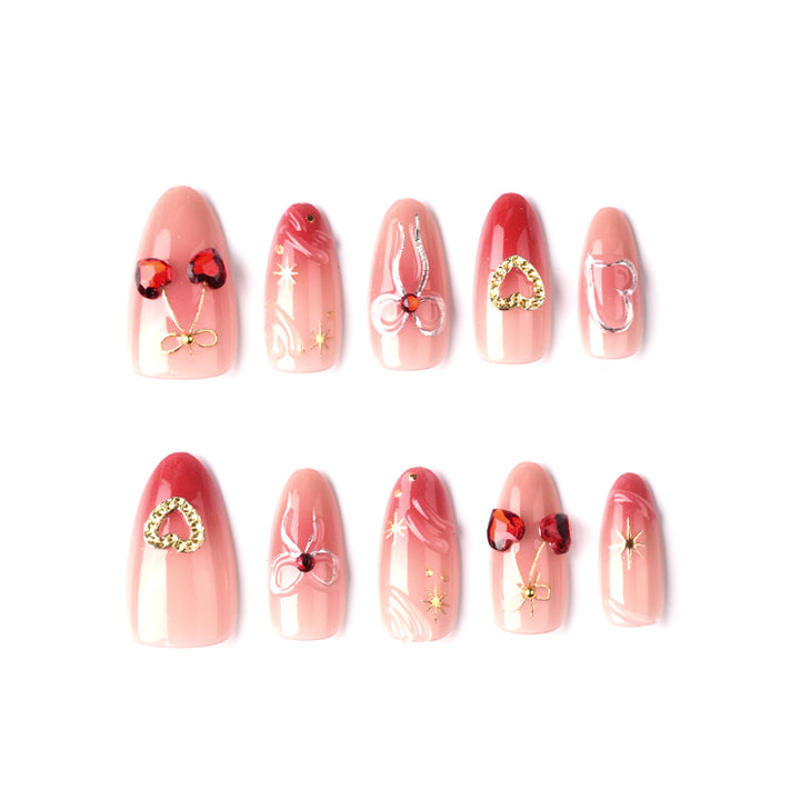 Romantic Heart-Themed Press-On Nail Art Set