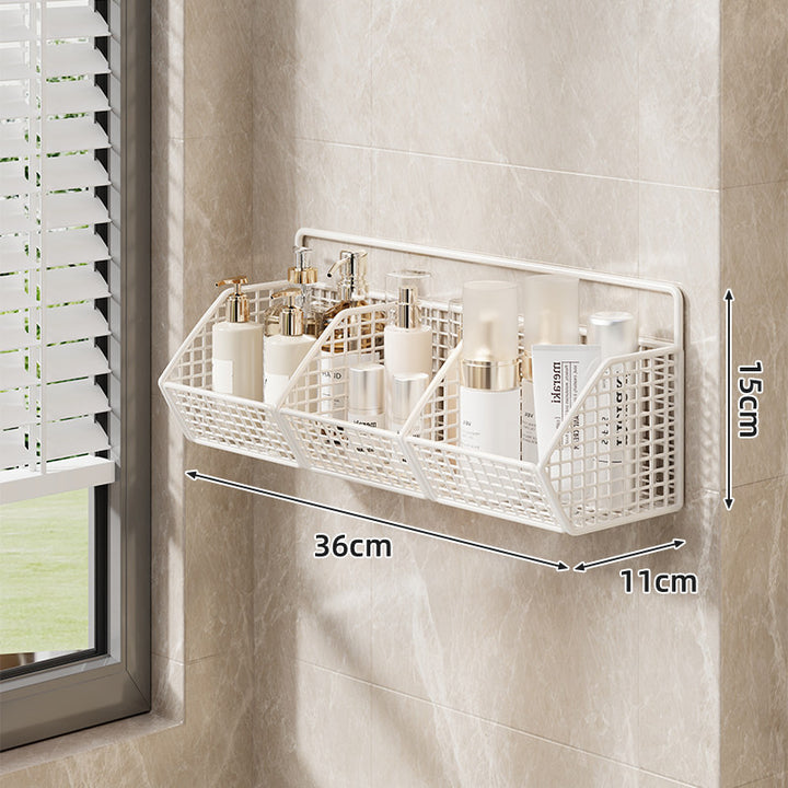 Wall-Mounted Dual-Tier Grid Mesh Bathroom Shower Caddy with Drainable Baskets