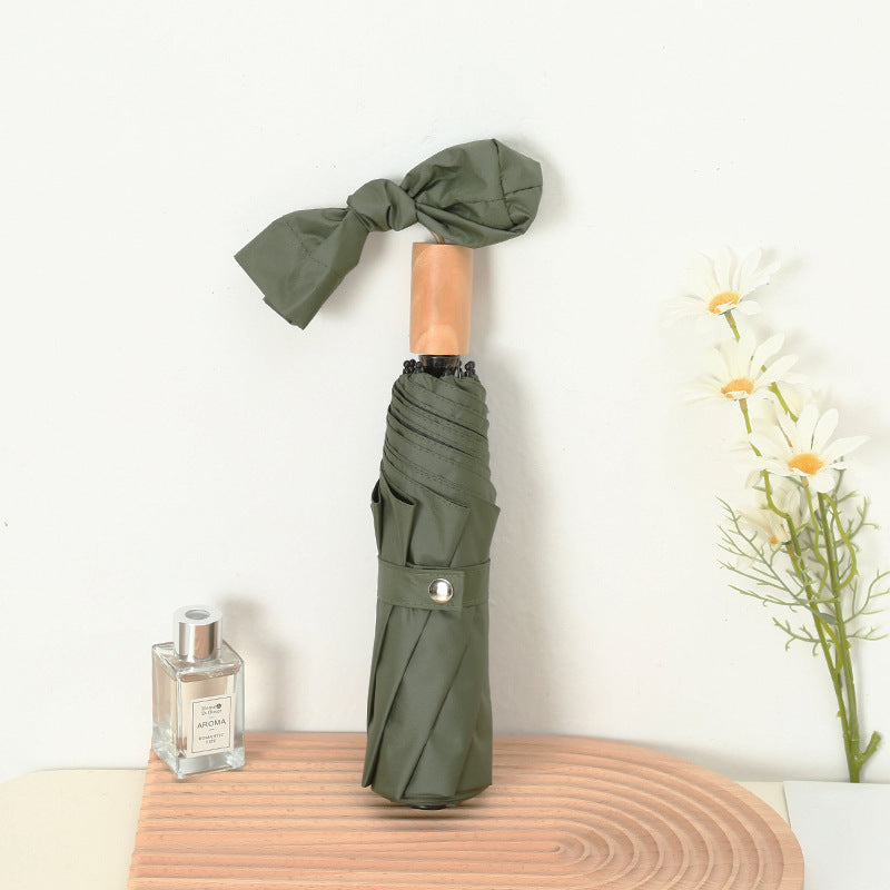 Women's Elegant Folding Umbrella with Wooden Handle Kalsten