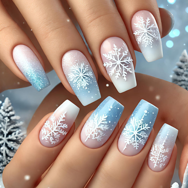 Wintry Artistic Nails with Shimmering Snowflake Design Kalsten