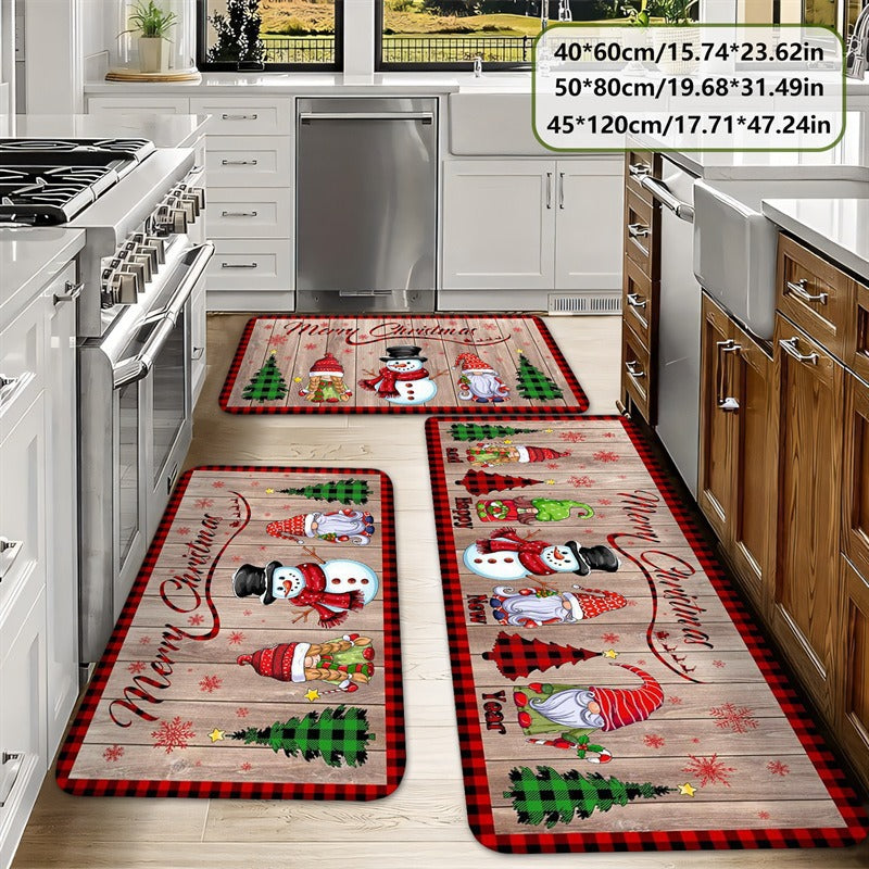 Festive Holiday-Themed Kitchen Mat Set